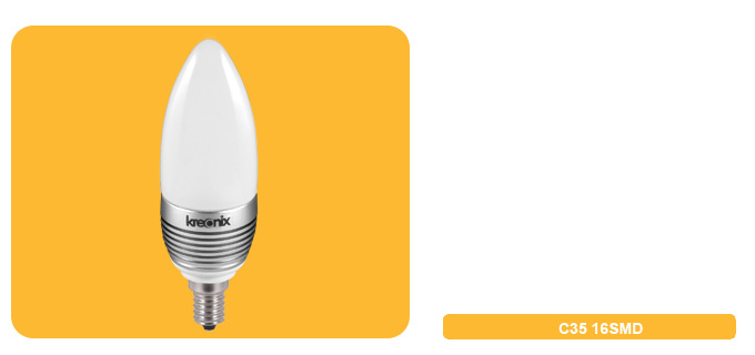 Лампа свеча с/д С35 E14 16 LED SMD (3W 250lm) тепло-белый (аналог лампе накаливания 40 Вт)